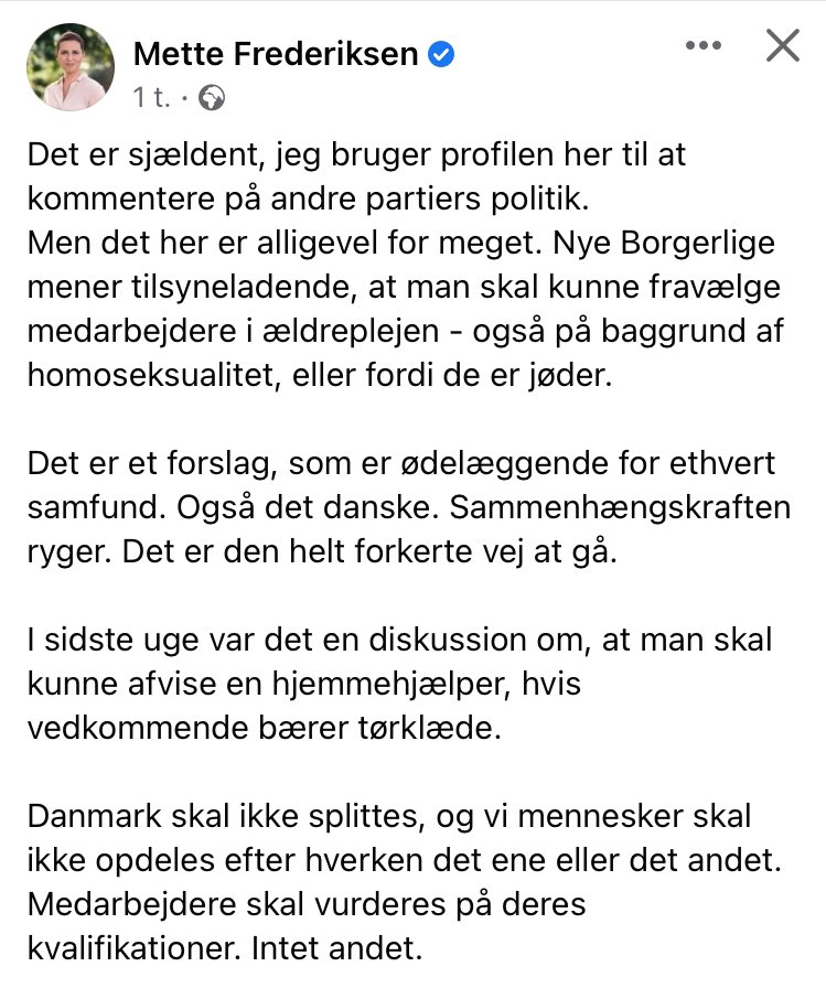 EBjerkrheim's tweet image. Diskrimination af jøder og homoseksuelle kan få statsministeren til at reagere, men når det er diskrimination af muslimer er det åbenbart ligemeget. Meget sigende for @Spolitik og højredrejningen i #dkpol ØV