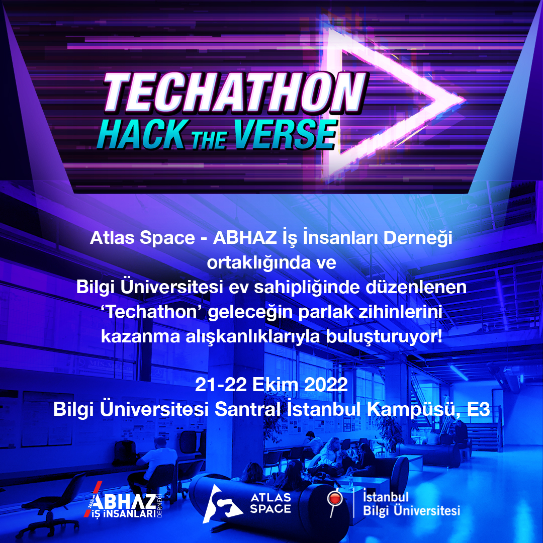 Techathonist's tweet photo. Atlas Space ve ABHAZ İş İnsanları Derneği ortaklığıyla ve İstanbul Bilgi Üniversitesi ev sahipliğinde düzenlenen “Techathon”siz  geleceğin parlak zihinlerini kazanma alışkanlıklarıyla buluşturuyor! #techathon #hackathon #p2e https://t.co/NIFSAfOBO6