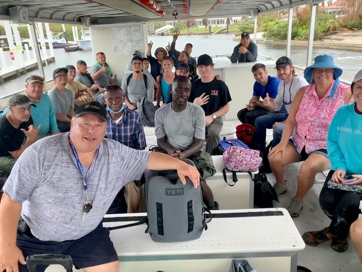 SundialResort's tweet photo. Check out this Sundial Crew, representing many different departments, returning by boat last week after spending hours assessing and doing clean-up at the resort. Pictured up front is Charles Lagarce, President of our management company @ColHospitality. #sundialstrong https://t.co/7IvidTcubo