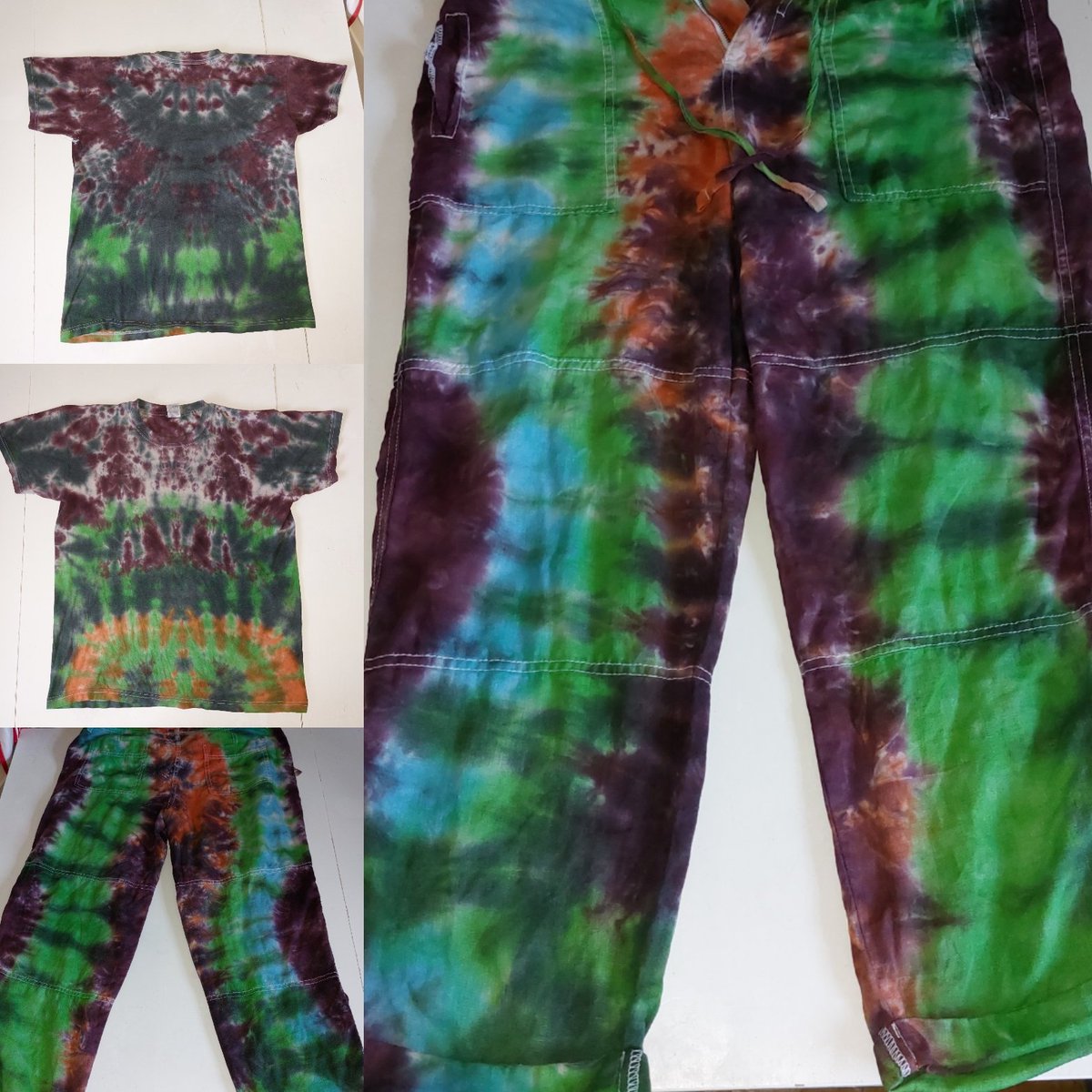 SandarsDTM's tweet photo. Batch 3 #TieDye. #familycreativity we had a busy weekend. Three pillow cases with two for Halloween, two halloween pumpkin tea shirts, 1 trousers and top, and two tote bags. https://t.co/9P5A6enazd