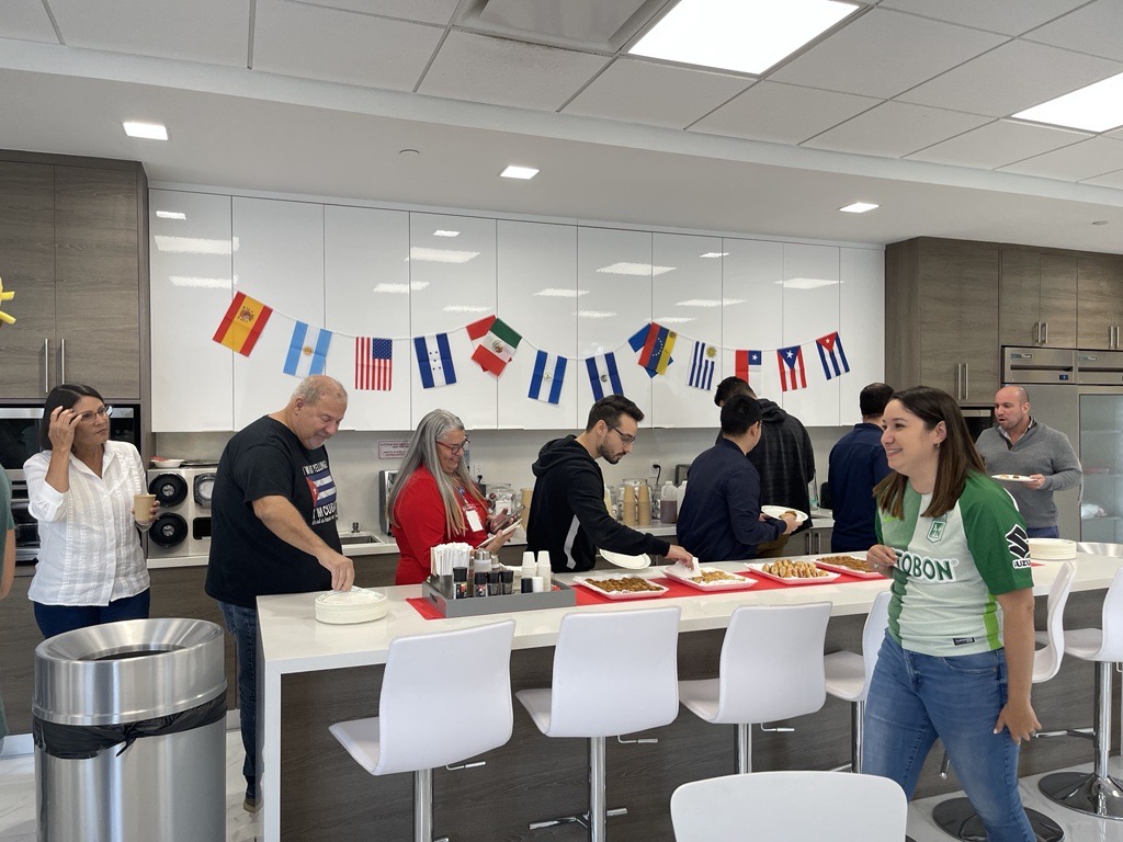 apcte_engineers's tweet photo. To celebrate the Closure of Hispanic Heritage Month the @CHAcompanies Miami Office gathered to enjoy pastelitos and croquetas, sporting shirts of their different countries and nationalities. #HispanicHeritageMonth #hispanicheritagemonth2022 #TheCHAway https://t.co/OLan5xMWEd