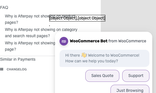 leerdustin's tweet photo. @WooCommerce looks like something is off on your chat bot?
[object Object], [object Object] 
¯\_(ツ)_/¯ https://t.co/pQILO99lGN