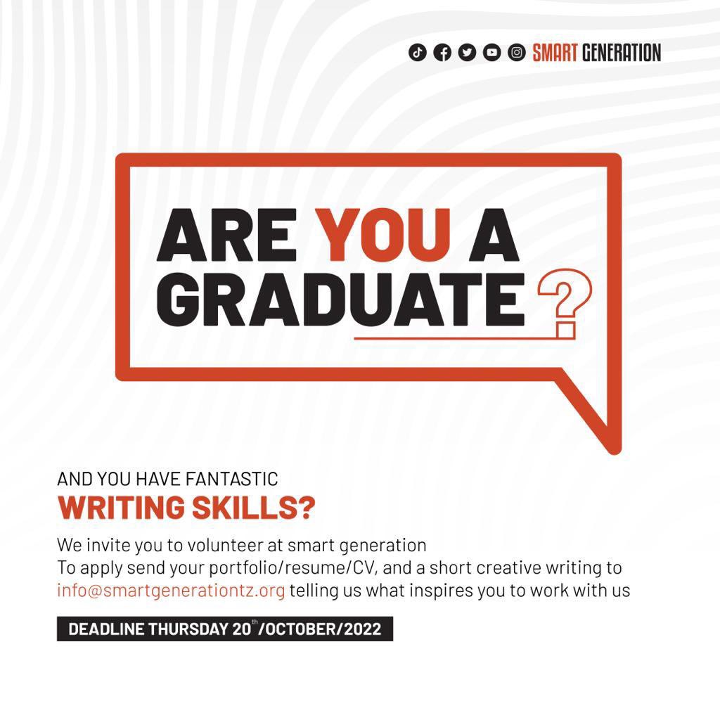 smartgen_tz's tweet photo. We are looking for you, and @smartgen_tz team can’t wait to welcome you aboard .
-
Ni wewe tunakusubiri, tuna shauku kubwa ya kuungana na wewe.

#SmartGeneration #NoaKisuUkaleNyama #LiveYourDream https://t.co/mflxjzgudn