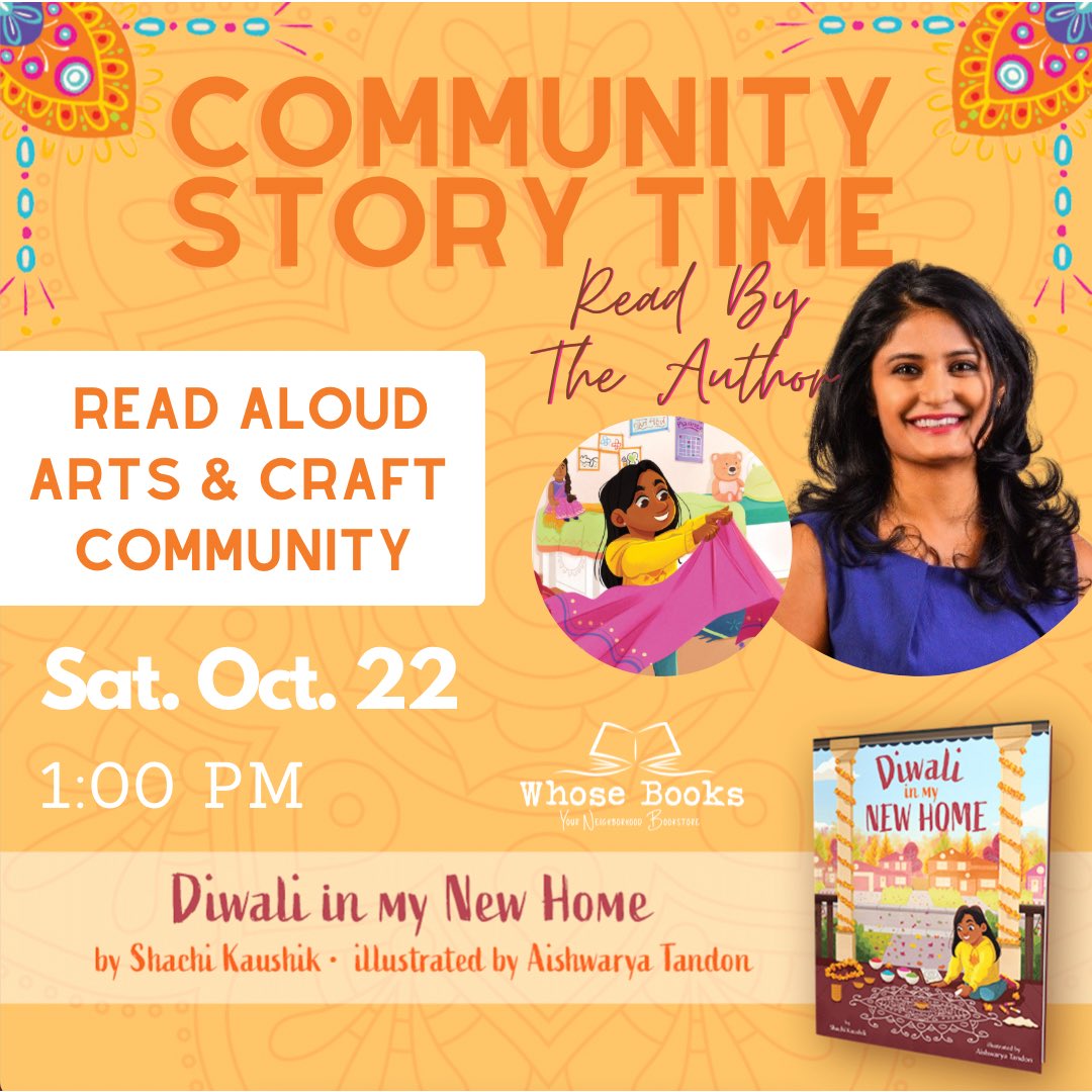 KaushikShachi's tweet photo. Mark your calendars for another Special Diwali Celebration with fun craft activities at @whosebooks, Oct 22 at 1PM CT! 🪔
#DiwaliInMyNewHome #DIMNH #Diwali2022 #CommunityStoryTime #Newbook #picturebook #ChildrensBooks #artsandcraft #booklaunch #booksoftwitter #AuthorsOfTwitter https://t.co/NgGsa58K87