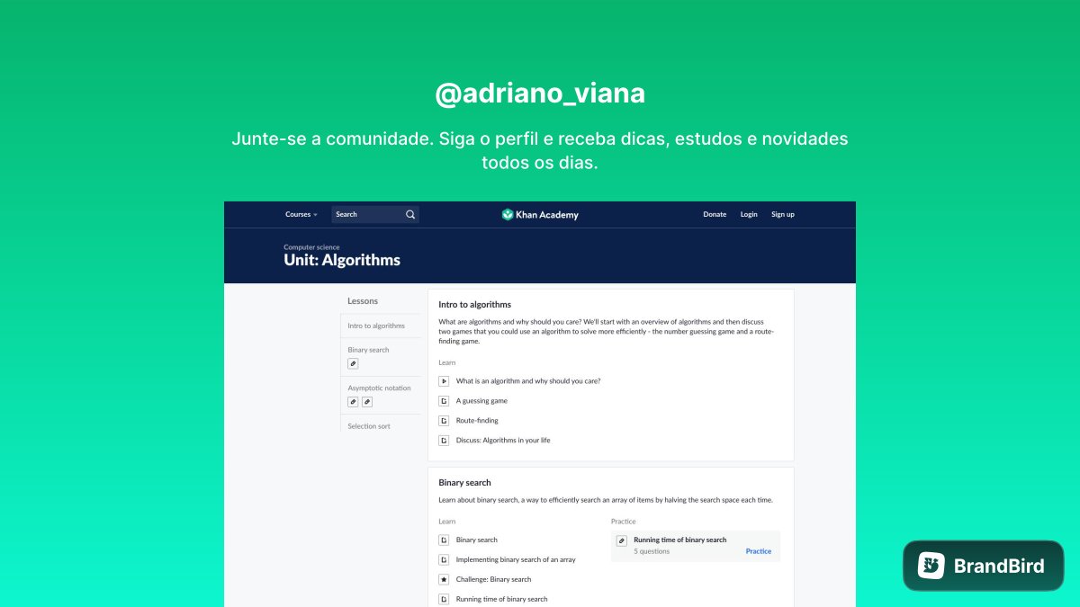 adriano_viana's tweet image. 1. Algoritmos

- Usamos algoritmos para resolver problemas 

- Os problemas mais complexos podem ser resolvidos usando algum tipo de algoritmo conhecido (ex: selection sort). 

🔗khanacademy.org/computing/comp…