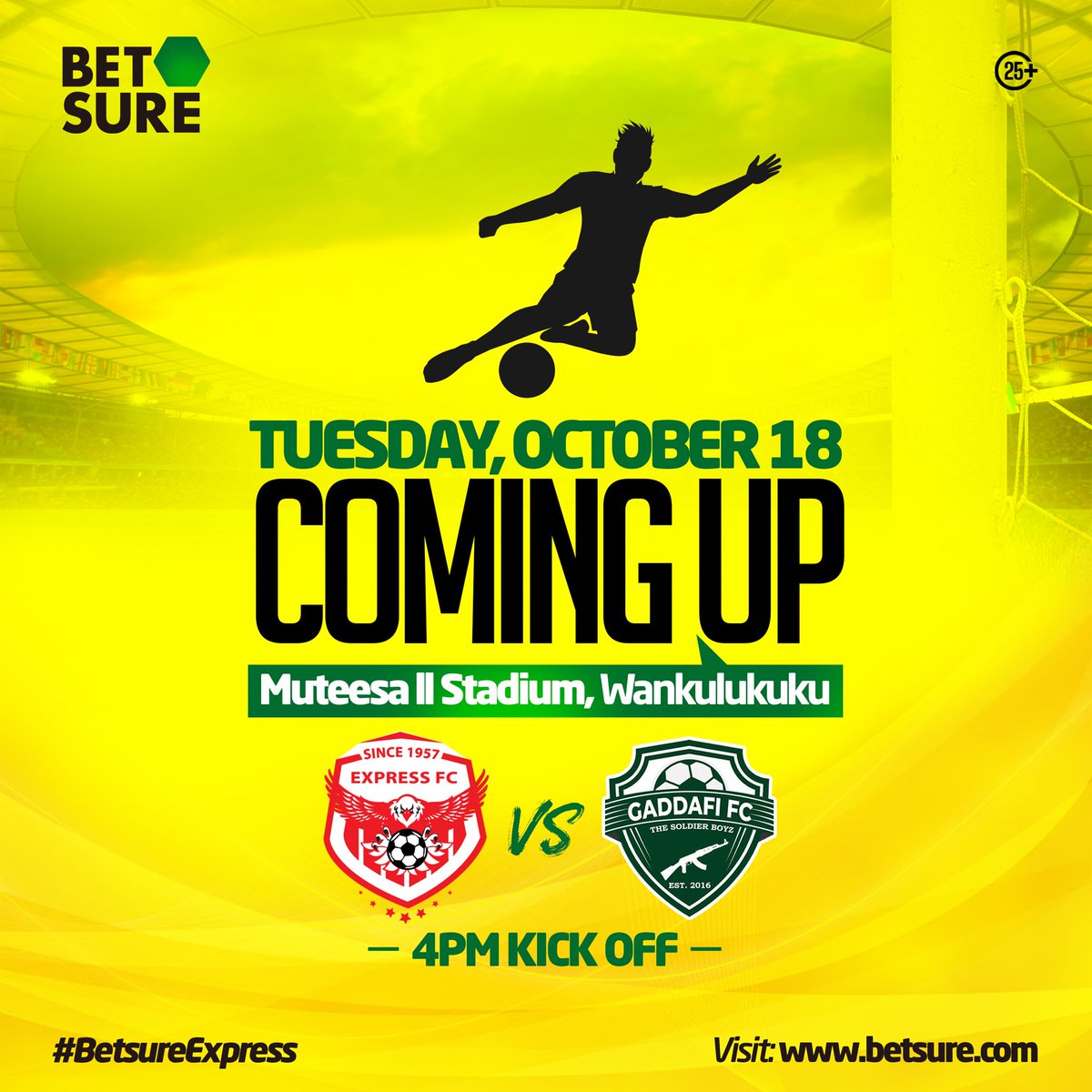 We are back for yet another home game with @ExpressFCUganda 🦅 How many goals do you think the Red eagles will score in tomorrow’s game against Gaddafi FC? Don’t forget to bet on the game at Betsure.com for the BEST ODDS on all markets. #BetsureExpress | #Betsure