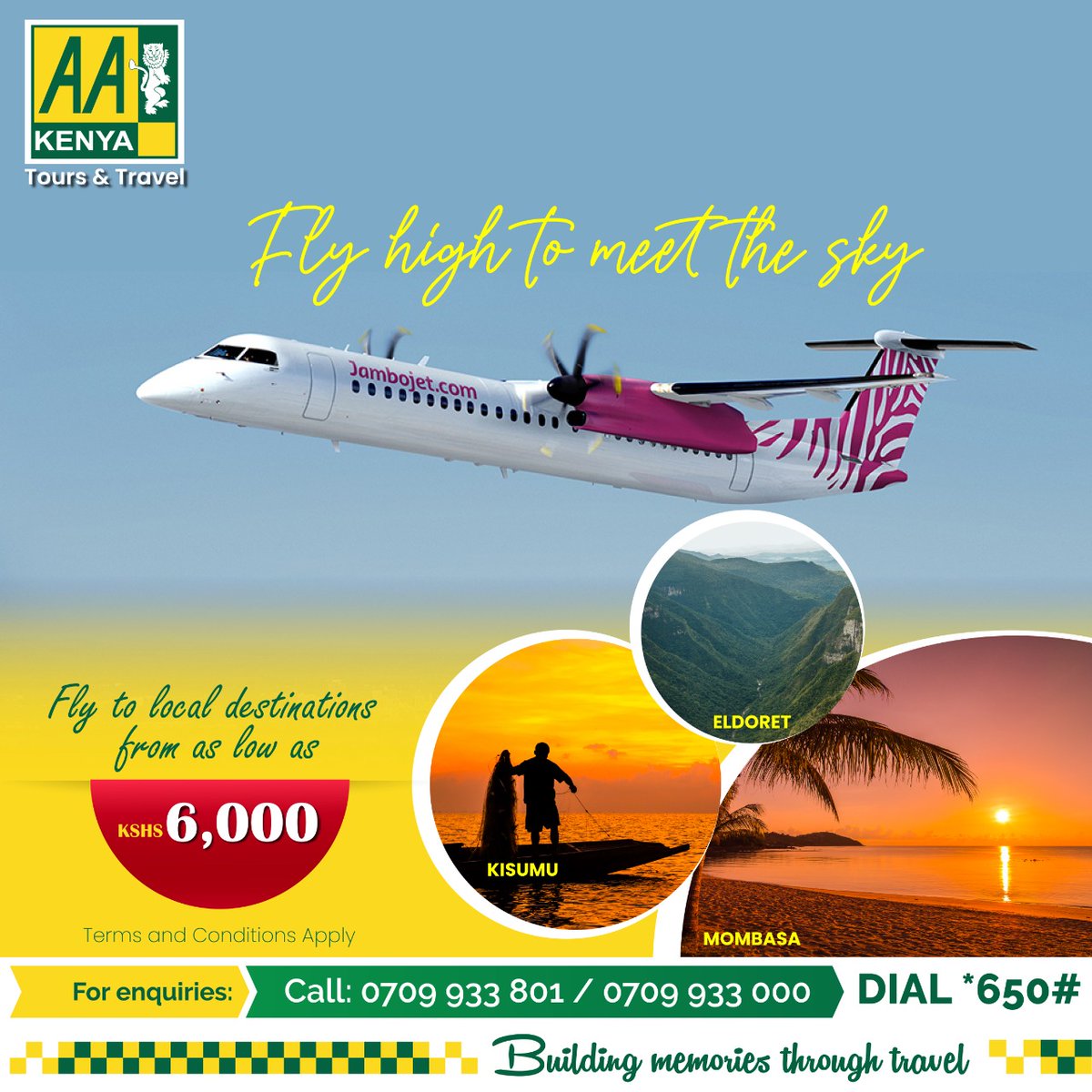 AAKenya's tweet image. Prefer us on all occasions. Book your Jambo Jet local flights with us from as low as Kshs.6,000. Call us today on 0709933801/000
T&amp;amp;Cs Apply.
#AAKenyacares #CatchFlights