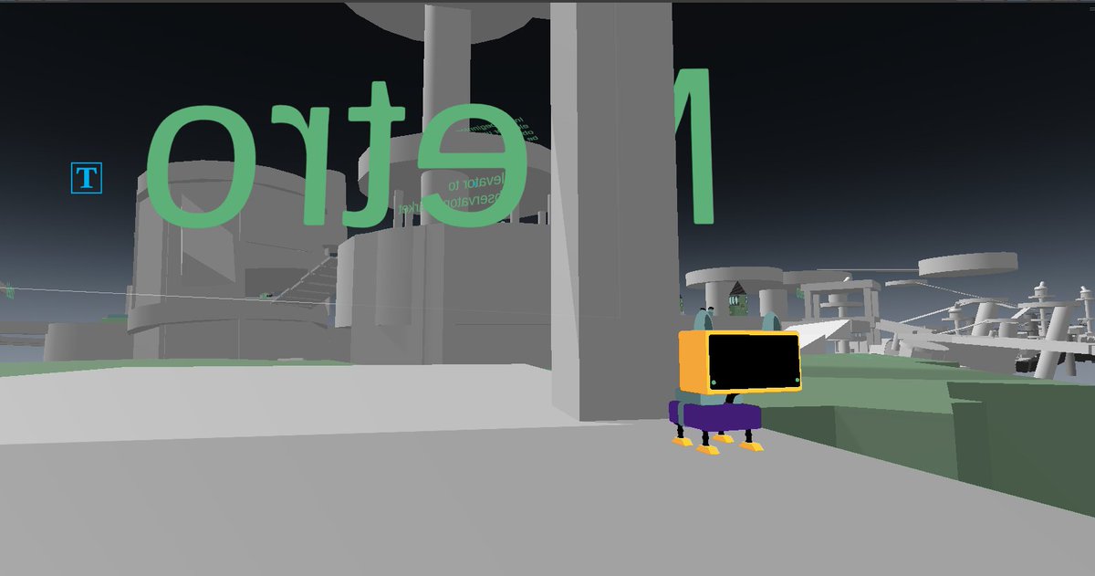 FlatPonies's tweet photo. One challenge was how to playtest the Spaceport in @rebotsgame. Can’t just drop a player in there and ask them to look around, there’ll be no purpose. So, we hid a bunch of cats around the level and tasked the player with finding them, studying their movement. #Blocktober https://t.co/kNYRd7HbM8