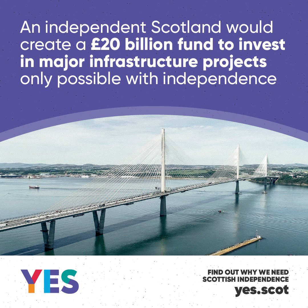 YesScot's tweet photo. 🏴󠁧󠁢󠁳󠁣󠁴󠁿 Independence would unlock new opportunities for Scotland to build a stronger economy.

🏗️ With our £20bn Building A New Scotland Fund, we would deliver transformative investment in key infrastructure - warmer homes, better transport links and improved energy security. https://t.co/1a1vnVbGsb