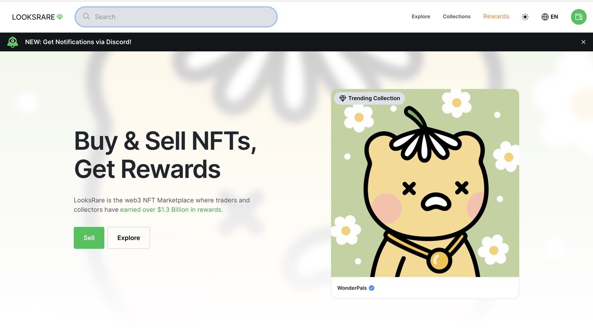 WonderPals's tweet image. WonderPals was featured as a trending collection on the front page of @LooksRare !!! 🥳💛