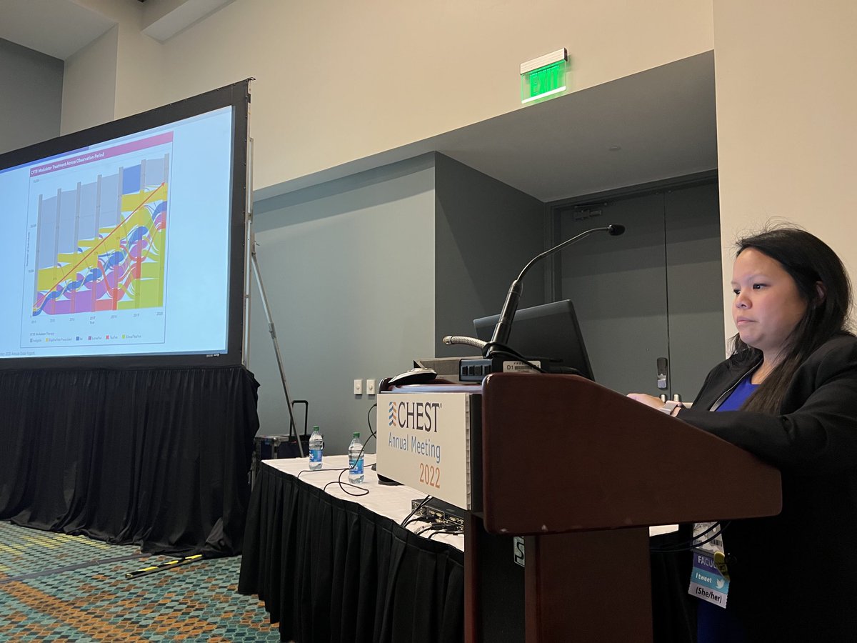 The percent of patient with #CF who qualify for protein modulators has increased from 7% to near 90% since 2014! Great to meet ⁦@meilinhthi⁩ today during our talk on CF for the general Pulmonolgist