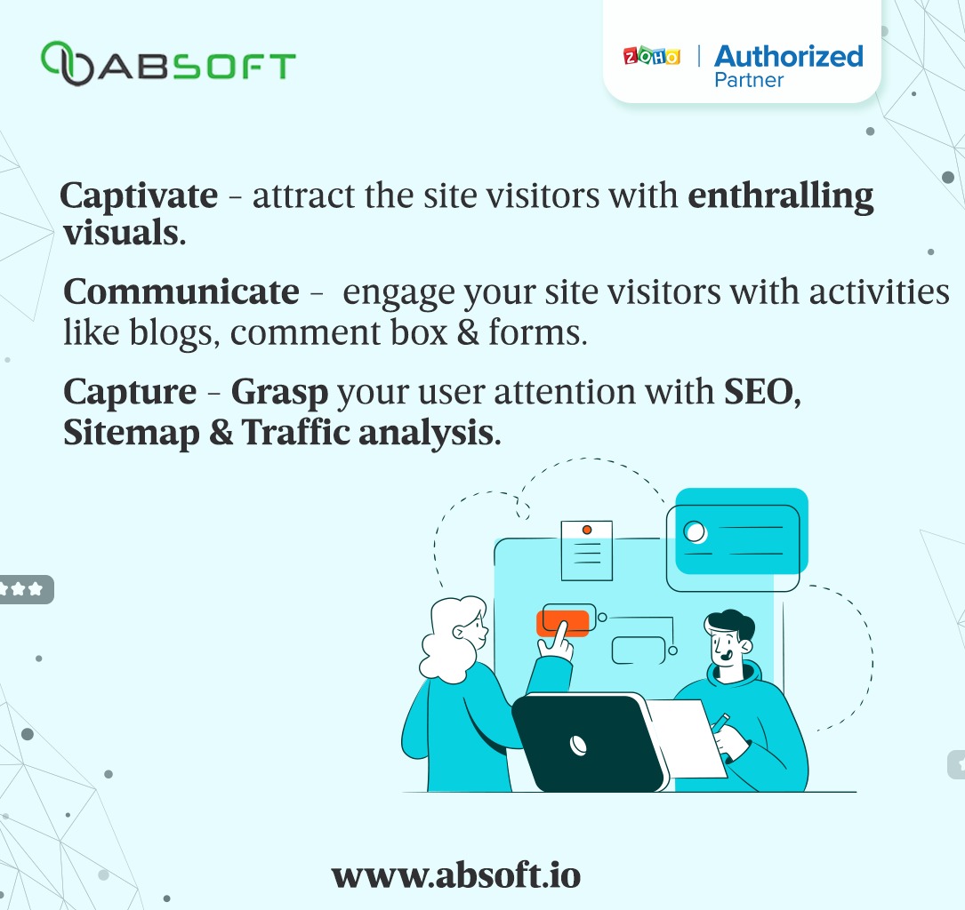 Absoft_IT's tweet image. Zoho Sites is an &quot;instant website builder&quot; that allows you to create visually stunning websites in minutes using an intuitive drag and drop tool. 
-No experience required. 
-You can even create your website for free and benefit from free hosting as well.

#absoft #absoftsolutions