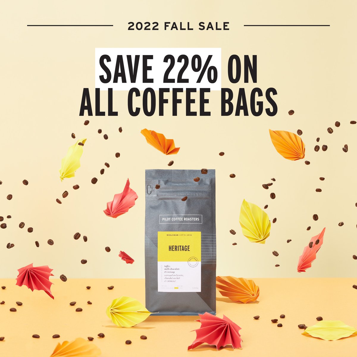 SAVE 22% on coffee bags until Oct. 18th! It's our favourite season for flavour, and we love the variety in our lineup. A celebration was inevitable.

Visit online or in-cafe to find something right for you. 🍁☕   pilotcoffeeroasters.com/coffee/