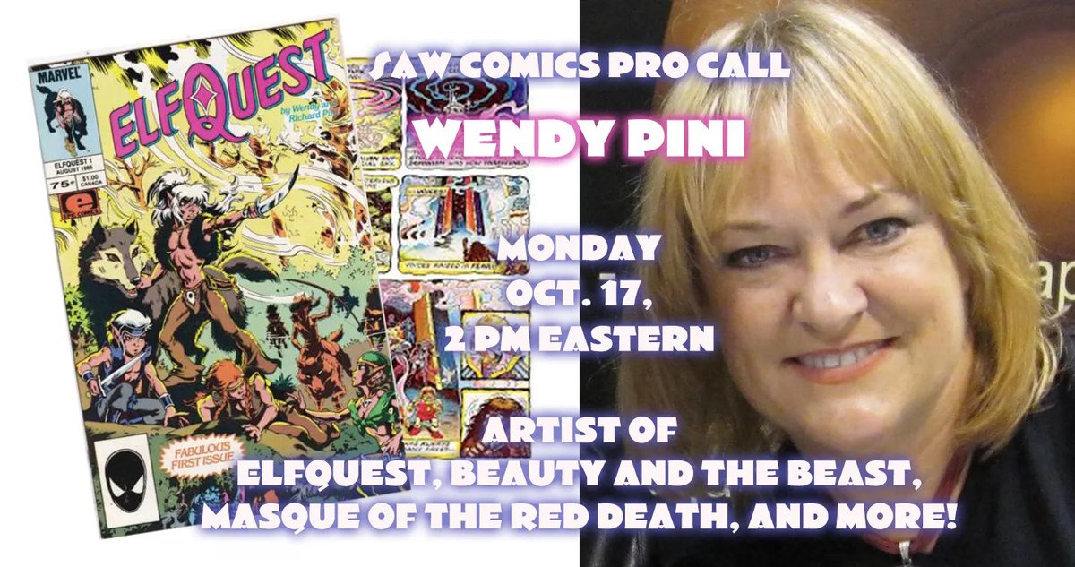 comicsworkshop's tweet photo. SAW Pro-Call with THE LEGENDARY @WendyPini | TODAY, Monday October 17, 2022 @ 2PM EASTERN TIME
Here's the link to join in: https://t.co/EPhkceUL7h
#comic #comix #elfquest #wendypini #startmakingcomics #makingcomics #makecomics #makecomicsforever #cartooning #comicart https://t.co/beSgQh5shO