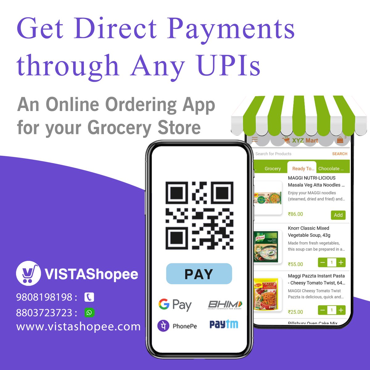 Create an Online Ordering App for your Grocery Store in minutes. Let your customers easily place orders on your app &amp; make them pay directly to you through any QR code-based payment option. 

Get your own app with <a href="/shopeevista/">VistaShopee</a> today!
#onlinegroceryapp #vistashopeeapp
