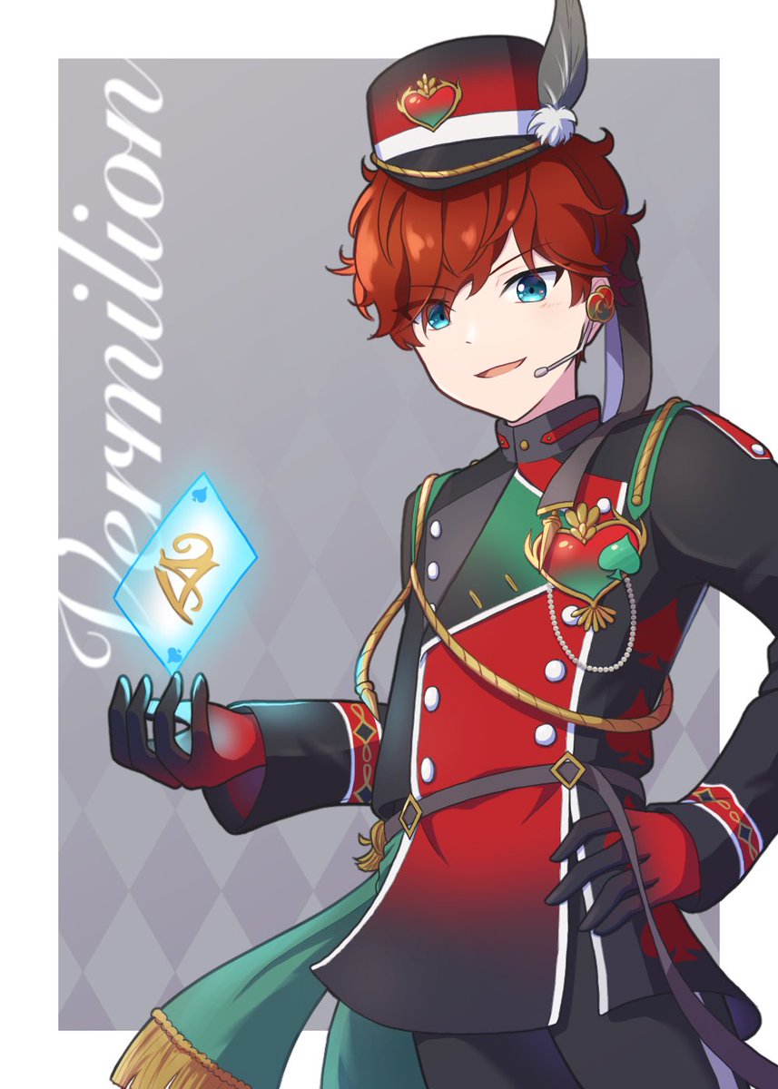 1boy male focus red hair gloves hat blue eyes solo  illustration images