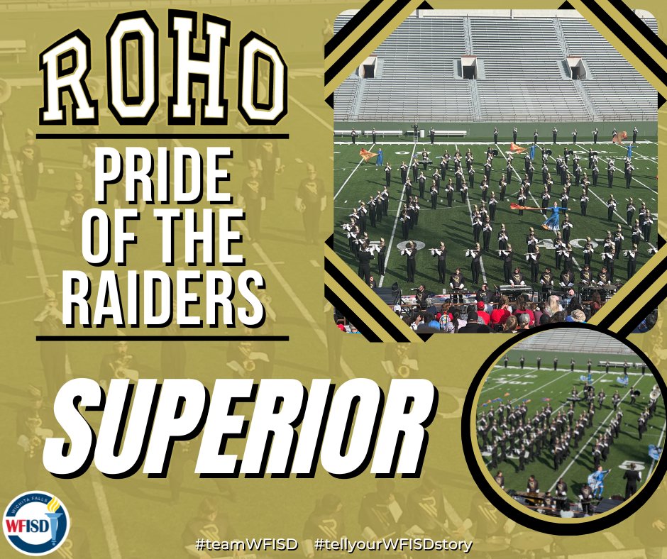 WFISDschools's tweet photo. Congratulations to the Pride of the Raiders on their Superior rating at Saturday's UIL Region 7 Marching Contest. #tellyourWFISDstory #teamWFISD @RiderRaiders @riderband @StuderLoy @chadej75 @WFISDFineArts @learningleader3 https://t.co/9DJaAnhPdq