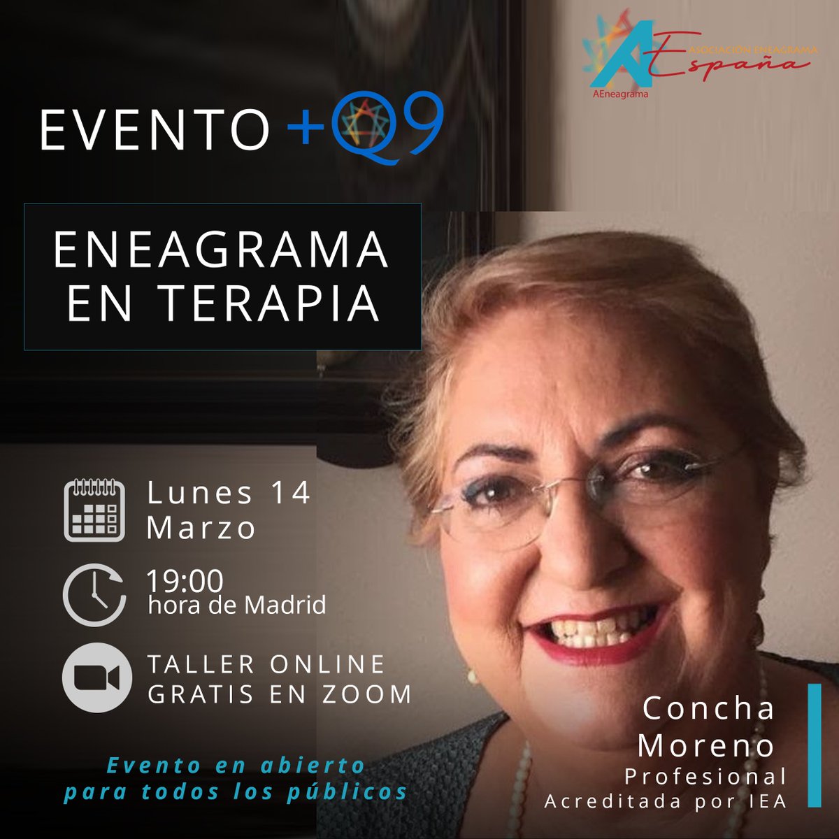 ¡En dos horas estrenaremos en nuestro canal de YouTube la grabación del evento +Q9: El uso del Eneagrama en terapia con Concha Moreno!
Aquí tienes el enlace: youtu.be/TnLygf1SJrU