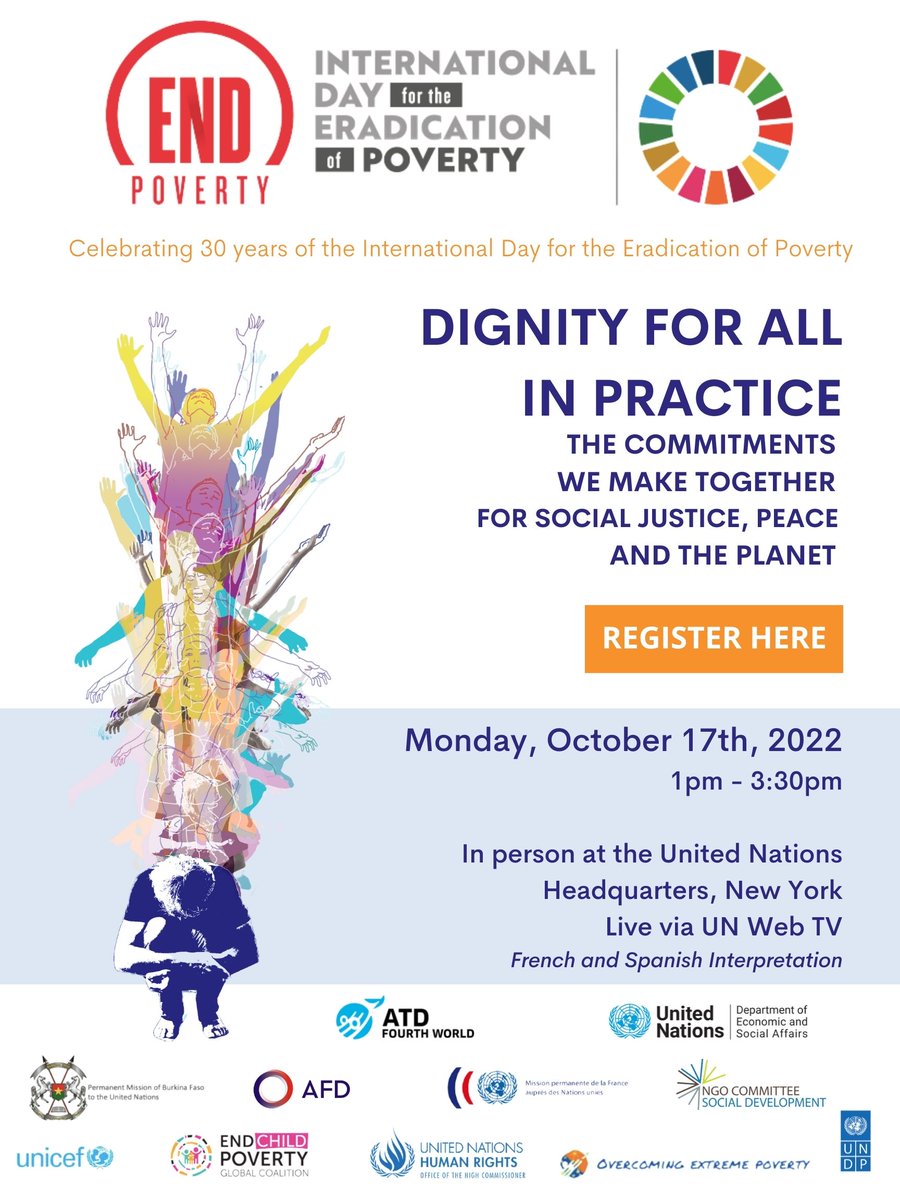 Each year, on October 17th, International Day for the Eradication of Poverty, people gather around the world to listen to those living in poverty, and to reaffirm the collective commitment to end poverty.

👉bit.ly/EndPoverty2022
📺media.un.org/en/asset/k1k/k…
#EndPoverty #IDEP2022