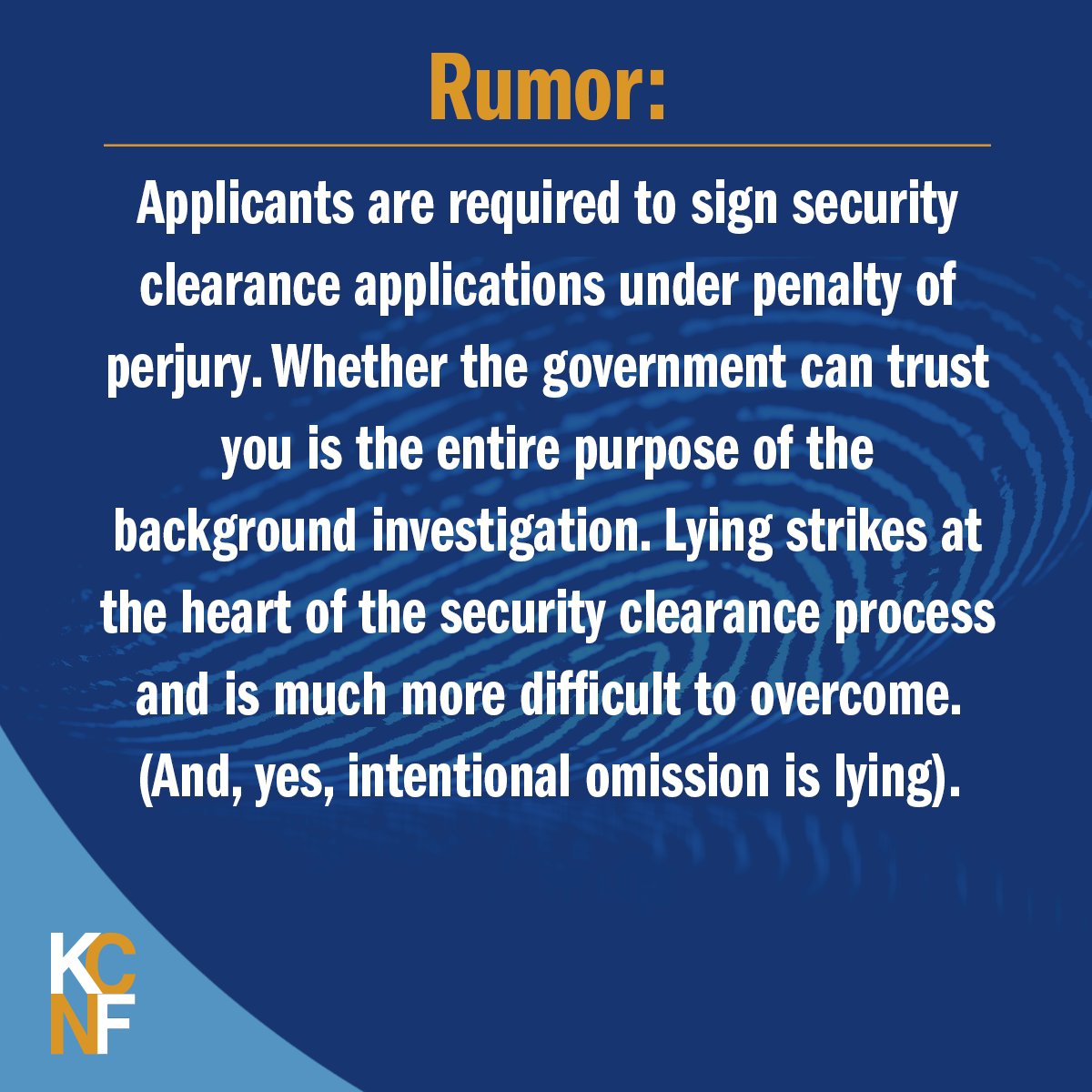KCNFDC's tweet image. Rumor or Reality? Being completely honest about prior drug use is a mistake. @elisabethmbaker clears up common #securityclearance questions. #federalemployees

kcnfdc.com/practice-areas…