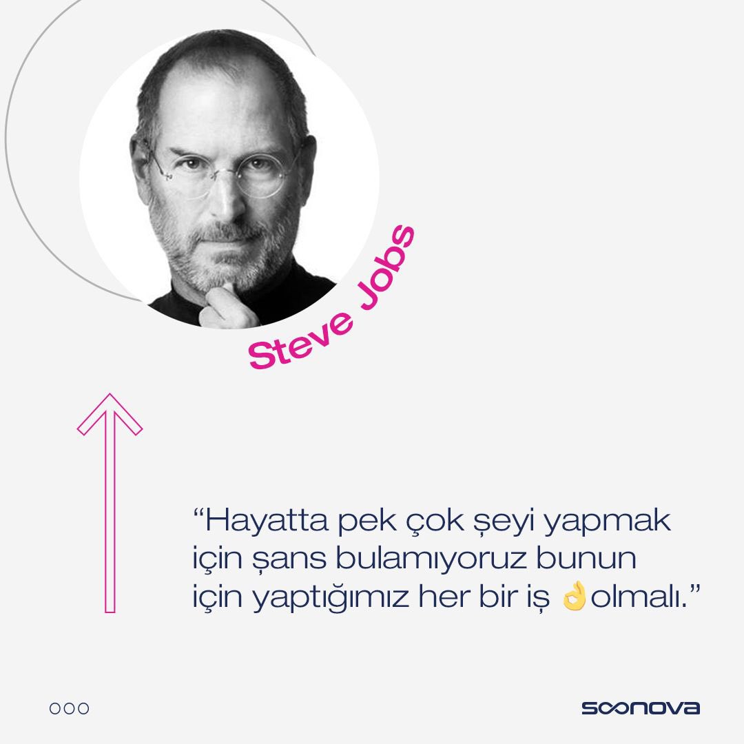 Steve Jobs’un dediği gibi “Hayatta pek çok şeyi yapmak için şans bulamıyoruz bunun için yaptığımız her bir iş mükemmel 👌🏻 olmalı.” Biz Soonova olarak kendimize bu sözü referans alıyoruz.😉
#Snoova #SteveJobs #teknoloji #soonovatechnology #yazılımdanışmanlığı #soonovacoaching