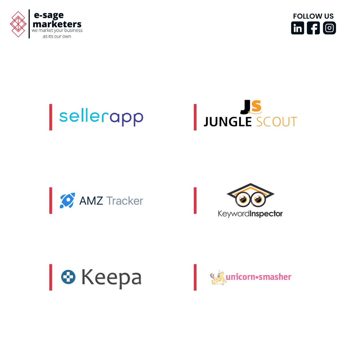 6 Best Amazon Product Research Tools For 2022

Seller App
Jungle Scout
AMZ Tracker
KeywordInspector
Keepa
Unicorn Smasher

#ecommerce #Amazon #amazonproduct #EcommerceTools #amazontool #junglescout #digitalmarketing #ecommercebusiness #productresearch #tools