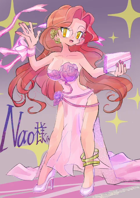 【Skebリクエストありがとうございます】#Skeb #イラスト #illustration #commission【Nao様】よりピンクイブニングドレスのご依頼頂きました。薔薇の似合う素敵な眼鏡っ娘様ですー泣!。 