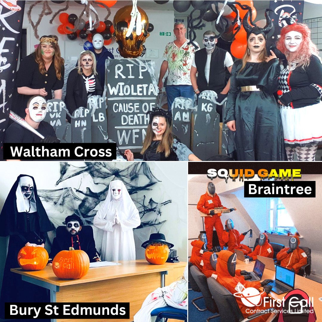 FirstCall_CS's tweet image. Throwback to our internal Halloween costume competition last year… 
Our finalists were…..Waltham Cross, Bury St. Edmunds, and Braintree
Which one is your favourite?!👇
Waltham Cross
Bury St. Edmunds
Braintree
We are looking forward to seeing this years efforts!