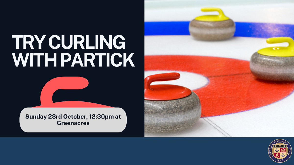 Our first Try Curling session of the season takes place this Sunday (23rd Oct 2022), 12:30pm at Greenacres Curling Rink, (Bowfield Rd, Howwood, Renfrewshire PA9 1DE).

If you, or anyone you know would like to give curling a try but has never got round to it, then now's the time!