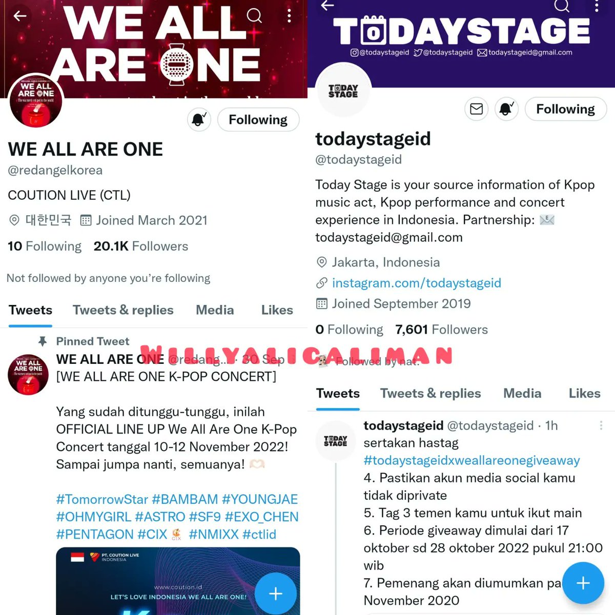 WillyAlicaLiman's tweet photo. Annyeong Haseyo ~ @todaystageid @redangelkorea 👋🏻💕

Todaystageid x Let's Love Indonesia We Are One K-Pop Concert

Yuk ikutan main ini sebelum kita konser bareng @Sunflower8913 @Markcvinn @inievelyne
Mudah" kita beruntung 🙏🏻

#todaystageidxweallareonegiveaway https://t.co/88z6Mc3s28