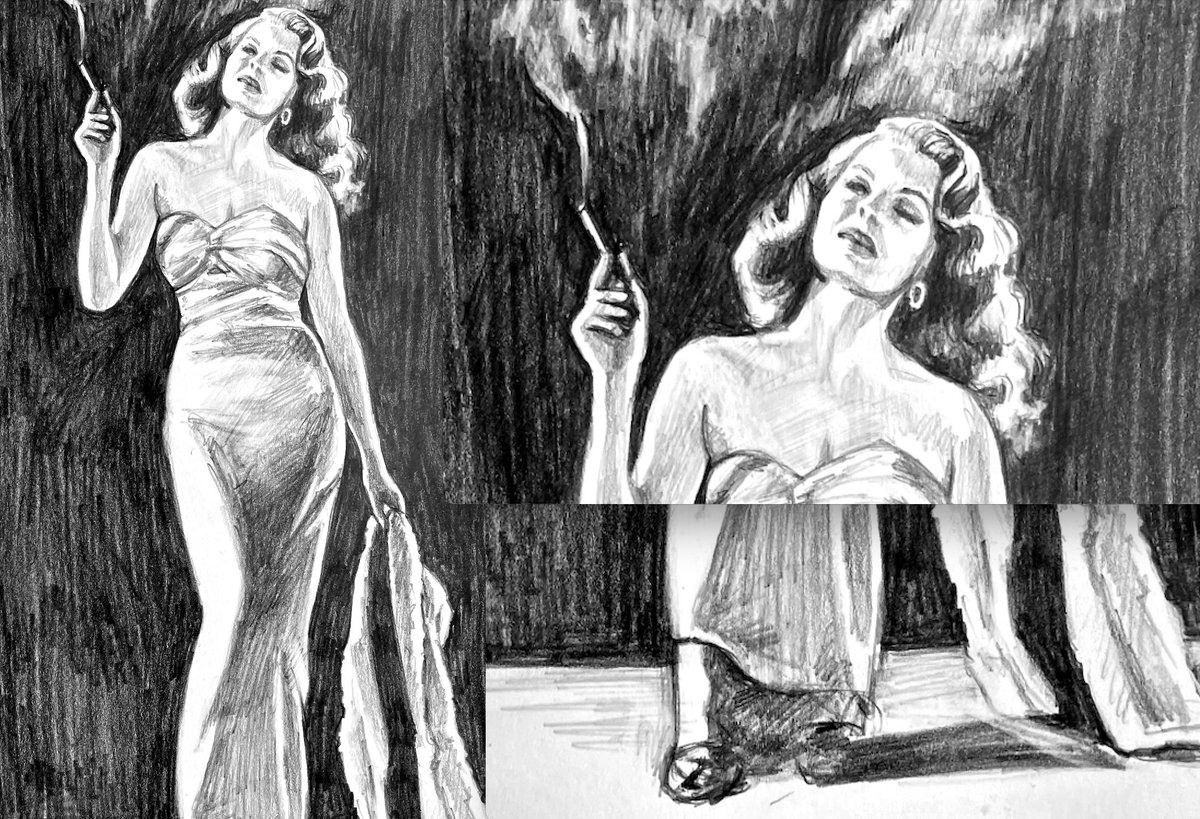 Pencils out for Hollywood's brilliant, talented &amp; tragic "love goddess" Rita Hayworth. #RitaHayworth #filmstars #hollywood #actresses #OrsonWells #pencilsketch #drawings