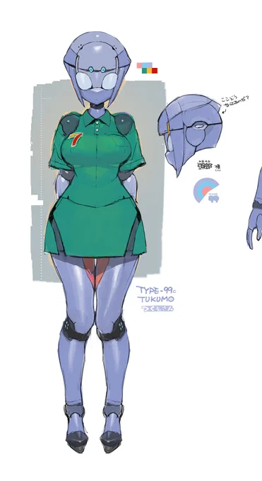 #ロボ子TYPE-99cTUKUMO(つくもさん)実家のコンビニのヘルプに入るつくもさん。頭の形状は試行錯誤。3歩進んで2歩下がるマン 