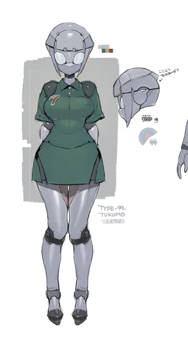 #ロボ子TYPE-99cTUKUMO(つくもさん)実家のコンビニのヘルプに入るつくもさん。頭の形状は試行錯誤。3歩進んで2歩下がるマン 
