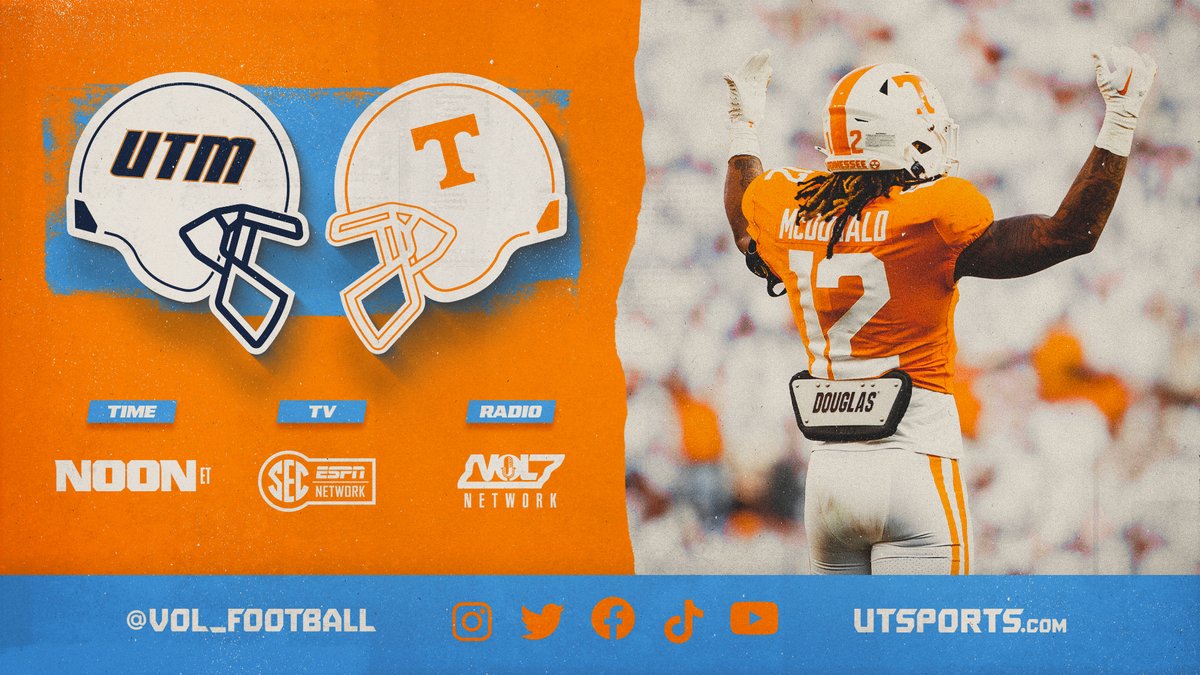 Vol_Football's tweet photo. πππ ππππ¬ π πππ‘ππ¦
π #Vols vs. UT Martin
π 12pm ET
--
πΊ @SECNetwork
π² https://t.co/nLN6zWlG84
π» @VolNetwork
Listen online: https://t.co/FQkJZiDq4R
π https://t.co/tAoSlULRQs
#GBO // #BeatUTM https://t.co/OD6YMAmZOQ