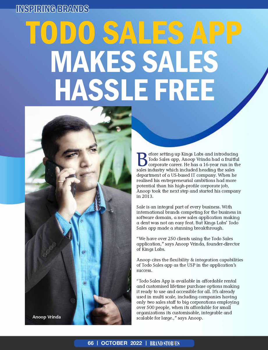 TODOmorapp's tweet photo. ToDo Sales App supports hundreds of companies to increase their sales. ToDo Sales App's success story was featured in an article for Brand Stories! 
#malayalammagazine #malayalamarticle #magazine #article #newsink #news #magazinearticle #successstory #todosalesapp #newsarticle https://t.co/8k4EmuZig8