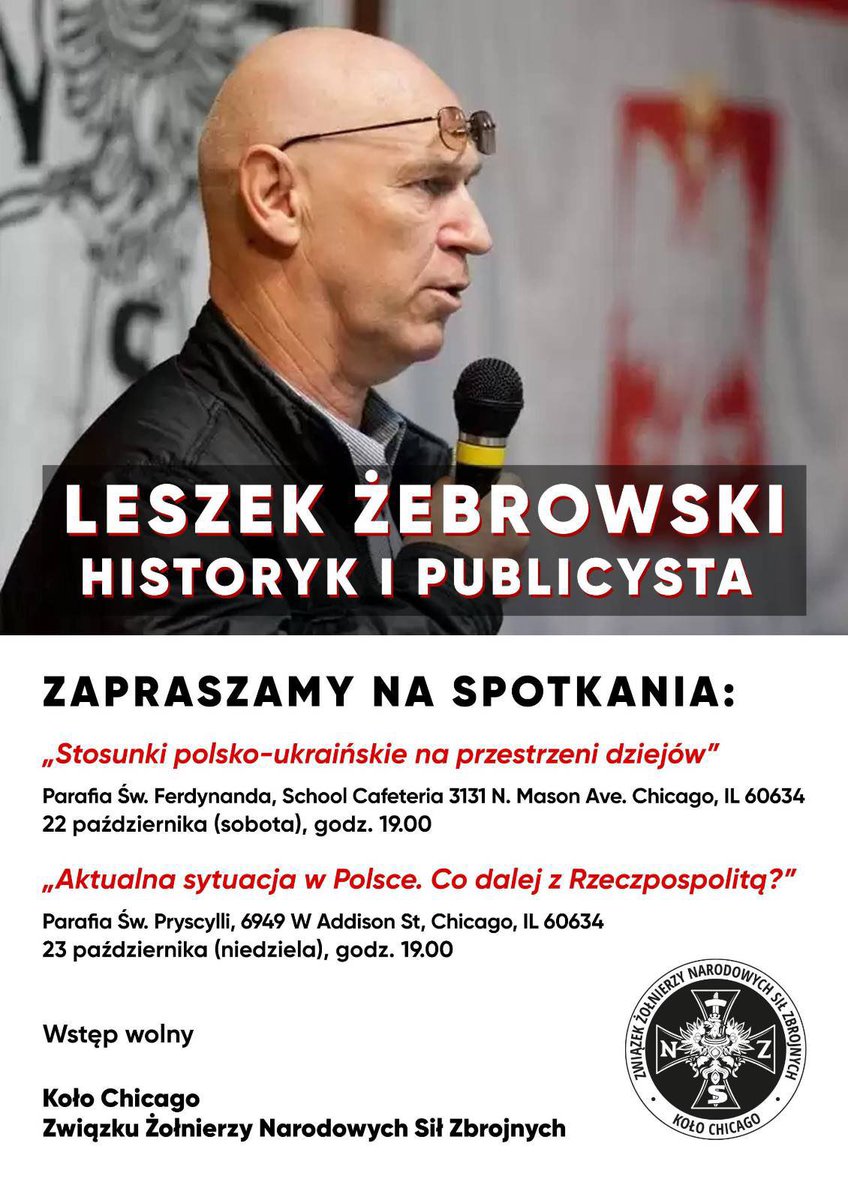 Zapraszamy na spotkania z Leszkiem Żebrowskim. 

Parafia Św. Ferdynanda, 22 października, godz. 19.00

„Stosunki polsko-ukraińskie na przestrzeni dziejów”

Parafia Św. Pryscylli, 23 października, godz. 19.00

„Aktualna sytuacja w Polsce. Co dalej z Rzeczpospolitą?”