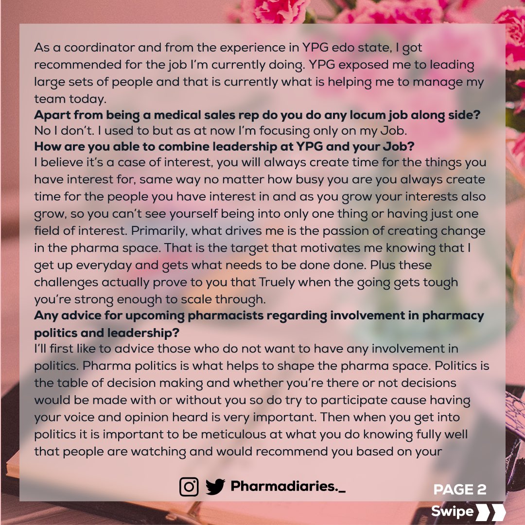 Pharmadiaries_'s tweet photo. 17/10/2022
#pharmaxperience 📒
Diary of a sales rep Pharmacist
@nwanze_joe https://t.co/LmpdBtcugr