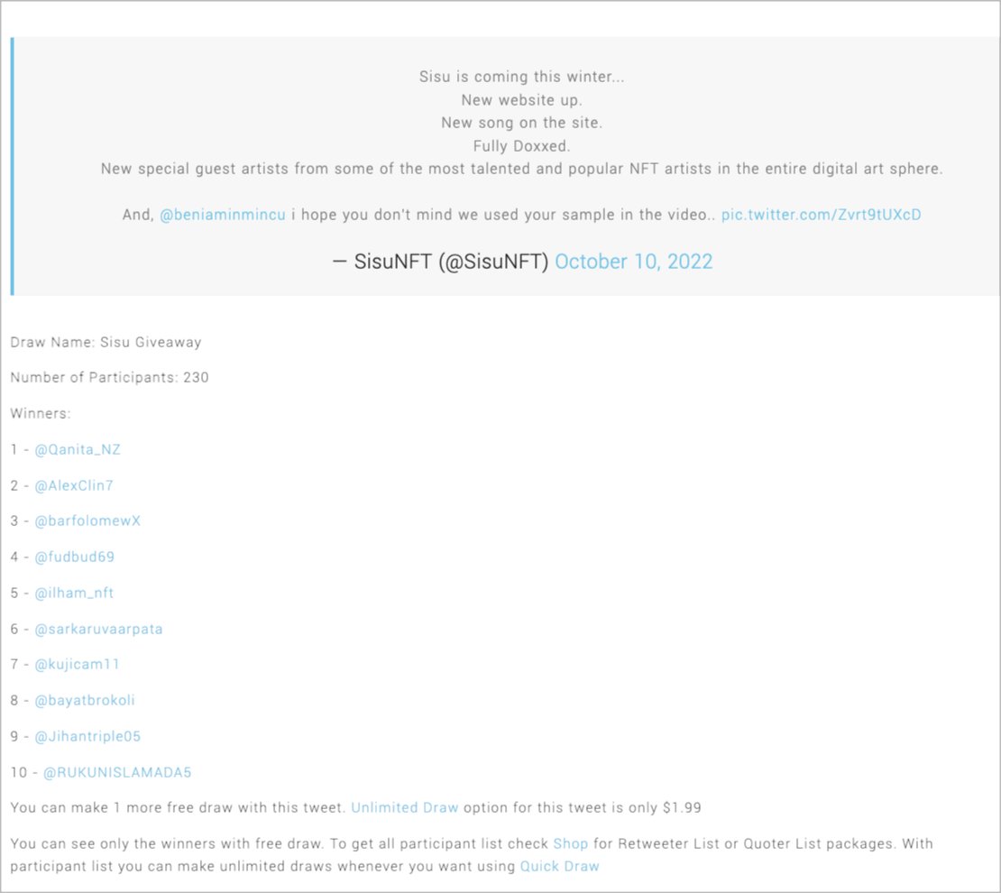 Winners please Dm us. 
🏆 - 1egld <a href="/Qanita_NZ/">Qanita nz 🦖</a>
🥈 - Whitelist spots
 - <a href="/AlexClin7/">alexcalin.eth 🎭🔗🔮💜</a> 
- <a href="/barfolomewX/">barfolomewX ⚡️</a> 
- @fudbud69 
- <a href="/ilham_nft/">ILHAM</a> 
- <a href="/sarkaruvaarpata/">Ricky⚡🪐</a>
- @kujicam11
- @bayatbrokoli
- @jihantriple05
- <a href="/RUKUNISLAMADA5/">na ໒꒱</a>