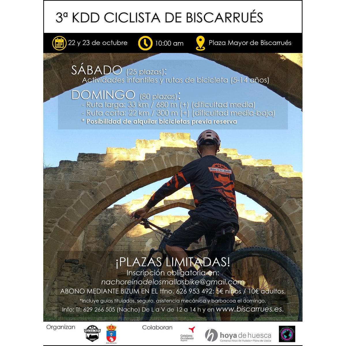 🚴 𝐐𝐮𝐞𝐝𝐚𝐝𝐚 𝐜𝐢𝐜𝐥𝐢𝐬𝐭𝐚 𝐁𝐢𝐬𝐜𝐚𝐫𝐫𝐮𝐞́𝐬

Los días 22 y 23 de Octubre se retoman las quedadas de #ReinoDeLosMallosBike

📝 Inscripciones en el mail nachoreinodelosmallosbike@gmail.com. Plazas limitadas.

¡Vamos a pasar un buen día a pedales en Biscarrués!