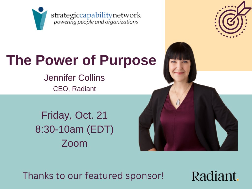 It's time to walk-the-walk to be purpose-driven in your org. Register now to hear from <a href="/radiant_insight/">Radiant.</a> CEO <a href="/Jennifer_HCA/">Jennifer</a> on Oct. 21 to discover why purpose is the secret ingredient in your organizational architecture - lnkd.in/gv4ja3qH #powerofpurpose #purposedriven