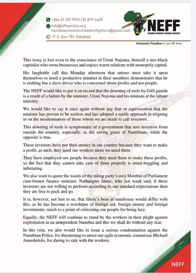 eff_namibia's tweet photo. STATEMENT ON THE G4S GUARDS SITUATION

#VOTENEFF2024 https://t.co/YyjlSIasuO