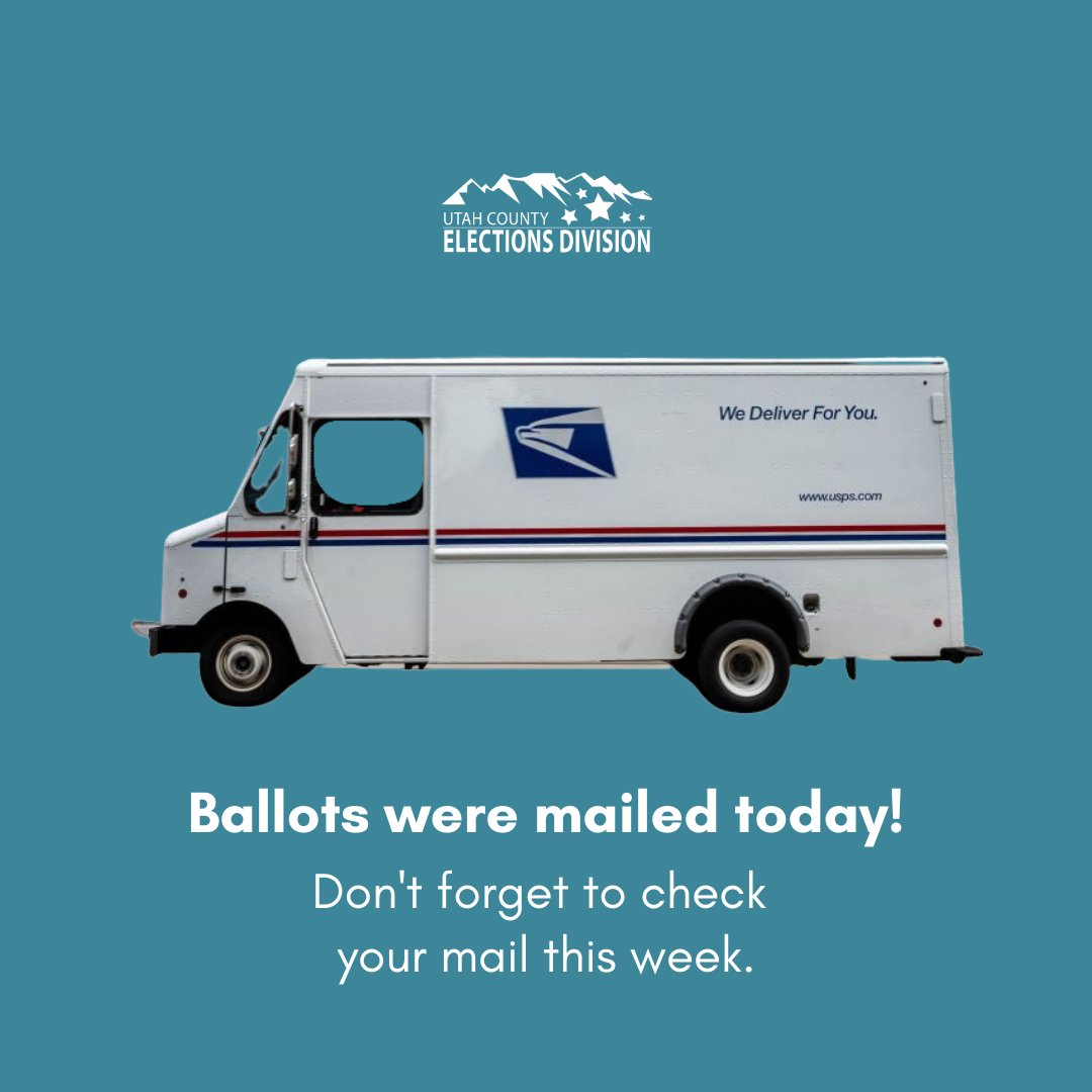 UtahCoElections's tweet photo. It's a big week for the election -- your ballots have been mailed! If you are not registered to vote, it's not too late to receive a mail-in ballot. Register by October 28 with an up-to-date mailing address in order to vote by mail. https://t.co/uEreitgxGm