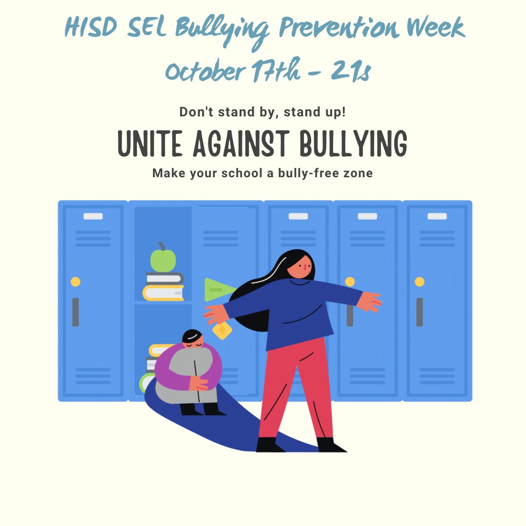 HoustonISD's tweet photo. It’s #BullyingPreventionWeek in #HISD. Join @SELHISD in raising awareness to the growing epidemic of bullying and social isolation. Learn more: https://t.co/r5vPZb8ckf https://t.co/TPIZ3mEzKj