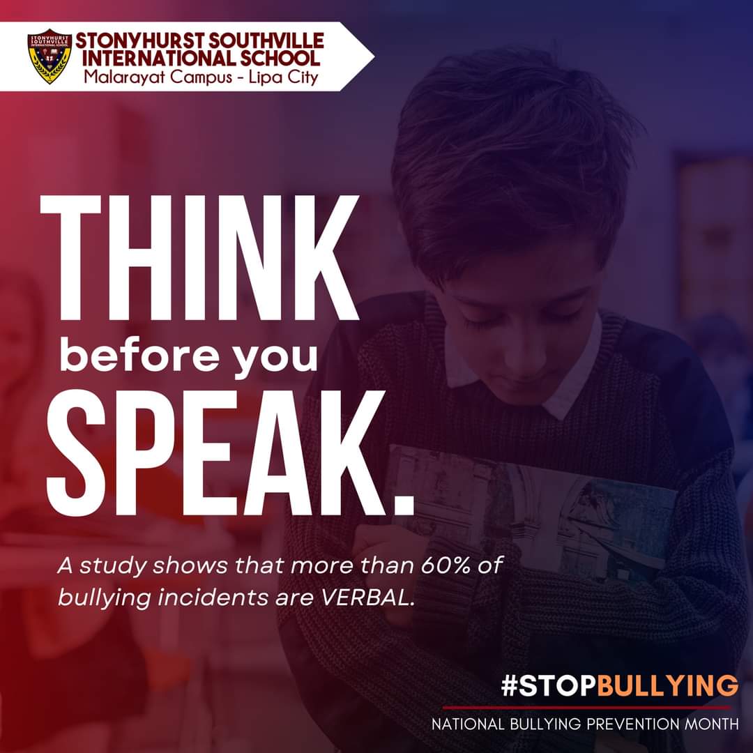 SSISMalarayat's tweet photo. NBA in Stonyhurst Southville - Malarayat means "No Bullying Allowed". It is a rule of kings that is rooted in respect and kindness. This month, we voted against bullying through an annual contest entitled "Speak Up on Bullying". https://t.co/7kwxLNqSHZ