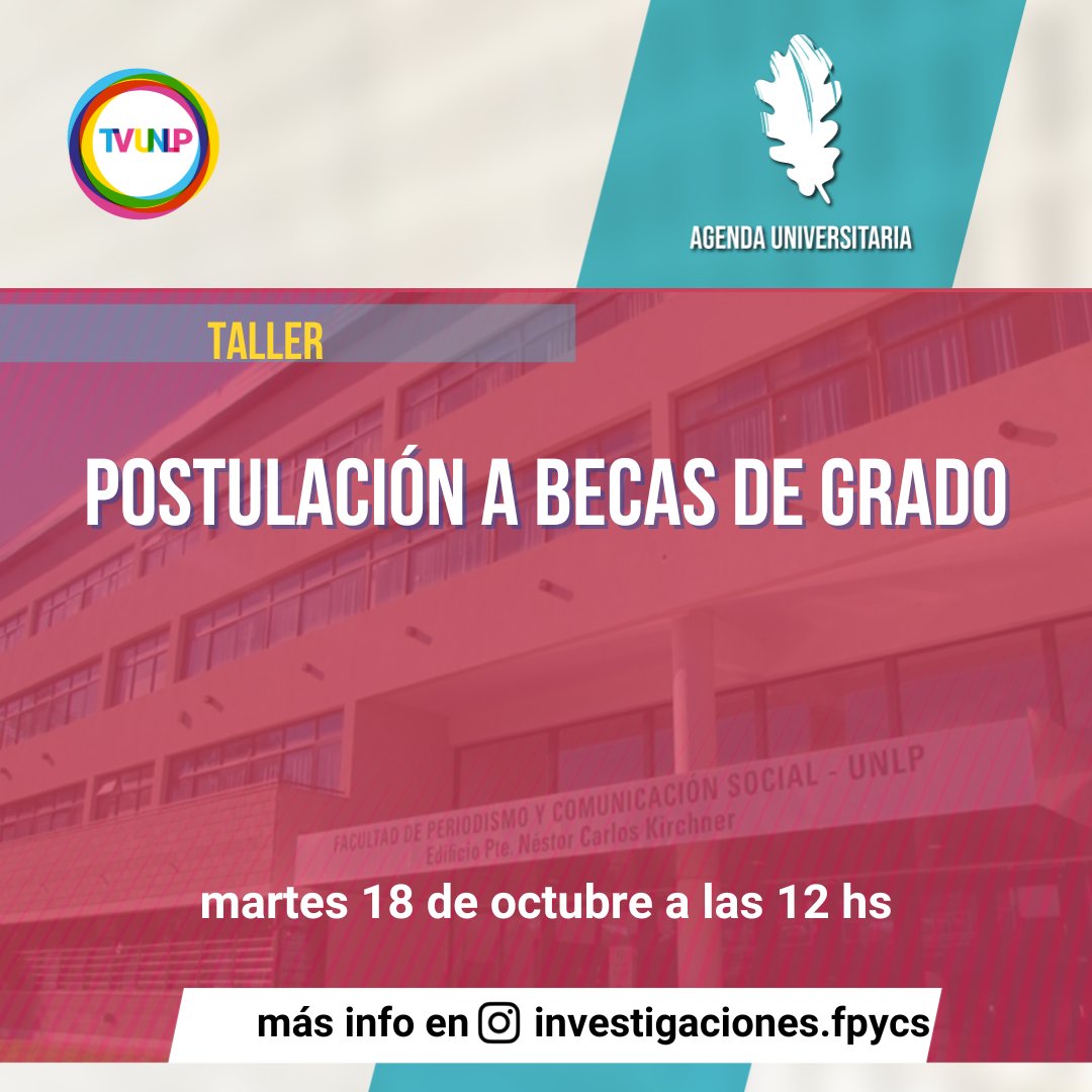 UNLPTV's tweet image. 📄 Taller de postulación a becas de grado - Martes 18/10 a las 12hs 👉 #PerioUNLP

⚖ Seminario abierto: Justicia y derechos humanos con el Dr. Zaffaroni - Viernes 21/10 a las 17hs 👉 #JuridicasUNLP