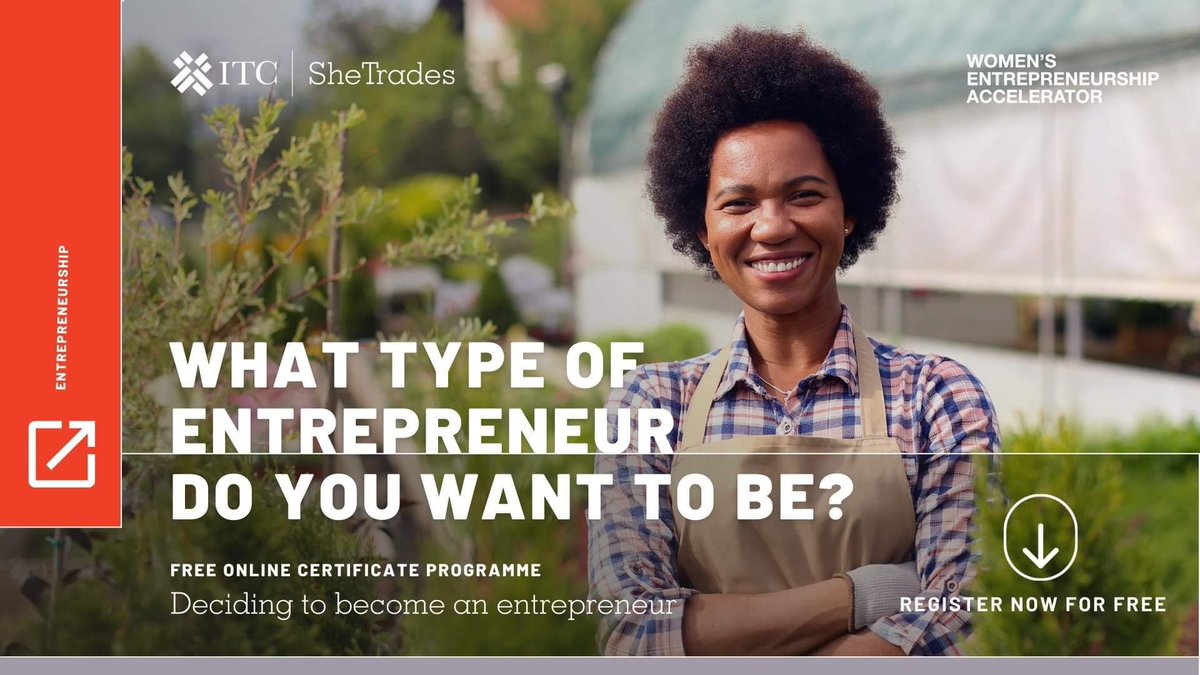 💡Have you ever wanted to become an #entrepreneur, but weren’t sure where to start? learn.shetrades.com/course/info.ph…

Register now for the #free online certificate programme by ITC #SheTrades to inform your decision!

#entrepreneurship