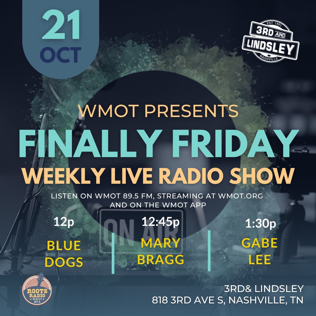 WMOT_RootsRadio's tweet photo. We're already looking forward to Friday when our special guests for Finally Friday include Blue Dogs, @marybragg, and @mistergabelee!

Come on down to @3rdandLindsley to join us for this free show! Or tune in to hear the live stream on WMOT 89.5 or https://t.co/27wEyxVt6T! https://t.co/d08CUlBitH