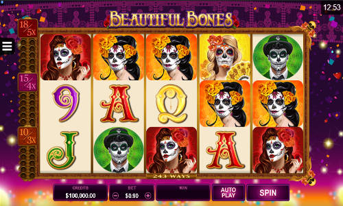 Beautiful Bones Online Slot -  - Check out our review of the Beautiful Bones Online Slot, a 5 Reel game with 243 Paylines from Microgaming! It also features free spins, plus Wild and Scatter symbols.  

