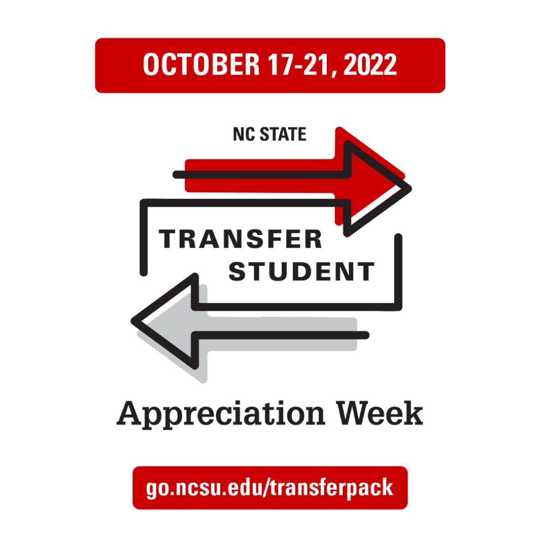 NCStatePFS's tweet photo. October 17th to 21st is Transfer Student Appreciation Week! To celebrate and recognize our Transfer Students NC State is hosting various events for students and their families. For more information visit, https://t.co/Kb17yiJwlS
#Transferpack https://t.co/KDqv356k9m