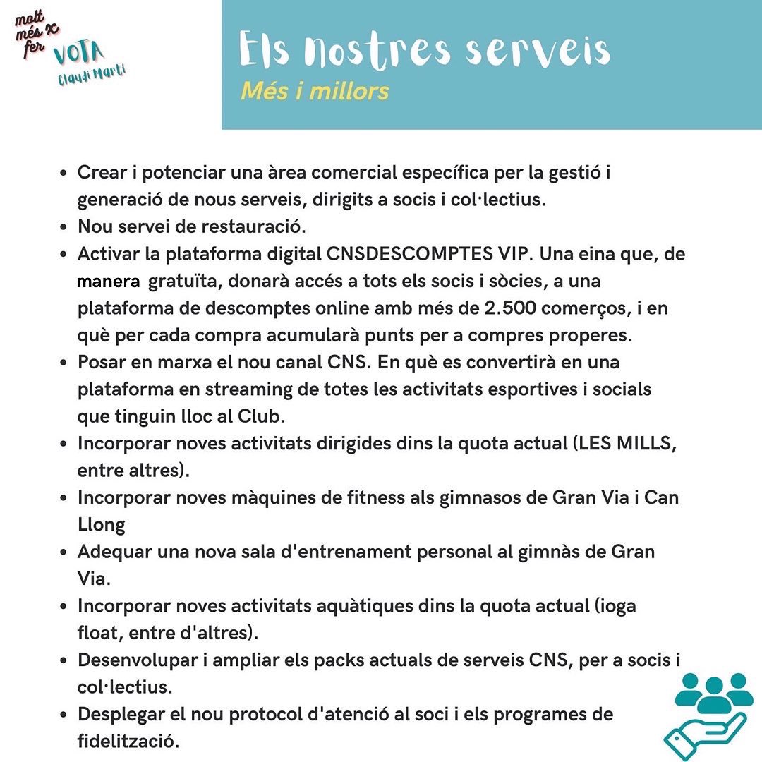 👉🏻⚙️Us seguim presentant part del nostre programa electoral. 
L’Escola Santa Clara, un dels nostres trets diferencials. 
Els nostres serveis: el nostre compromís amb tots i totes vosaltres
Més info a ➡️moltmesxfer.cat
El dia 20 VOTA CLAUDI MARTÍ, pel futur del Club